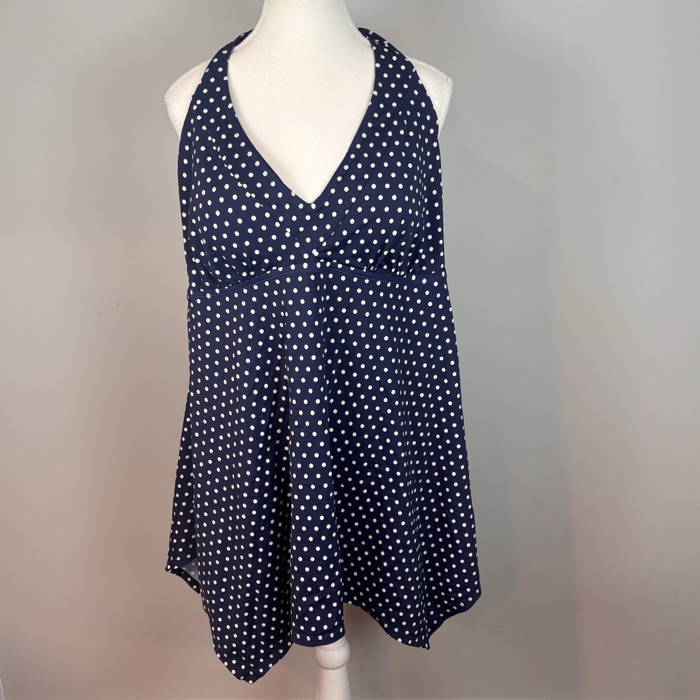 Swimsuits For All Women's Blue Polka Dot Halter Tankini top